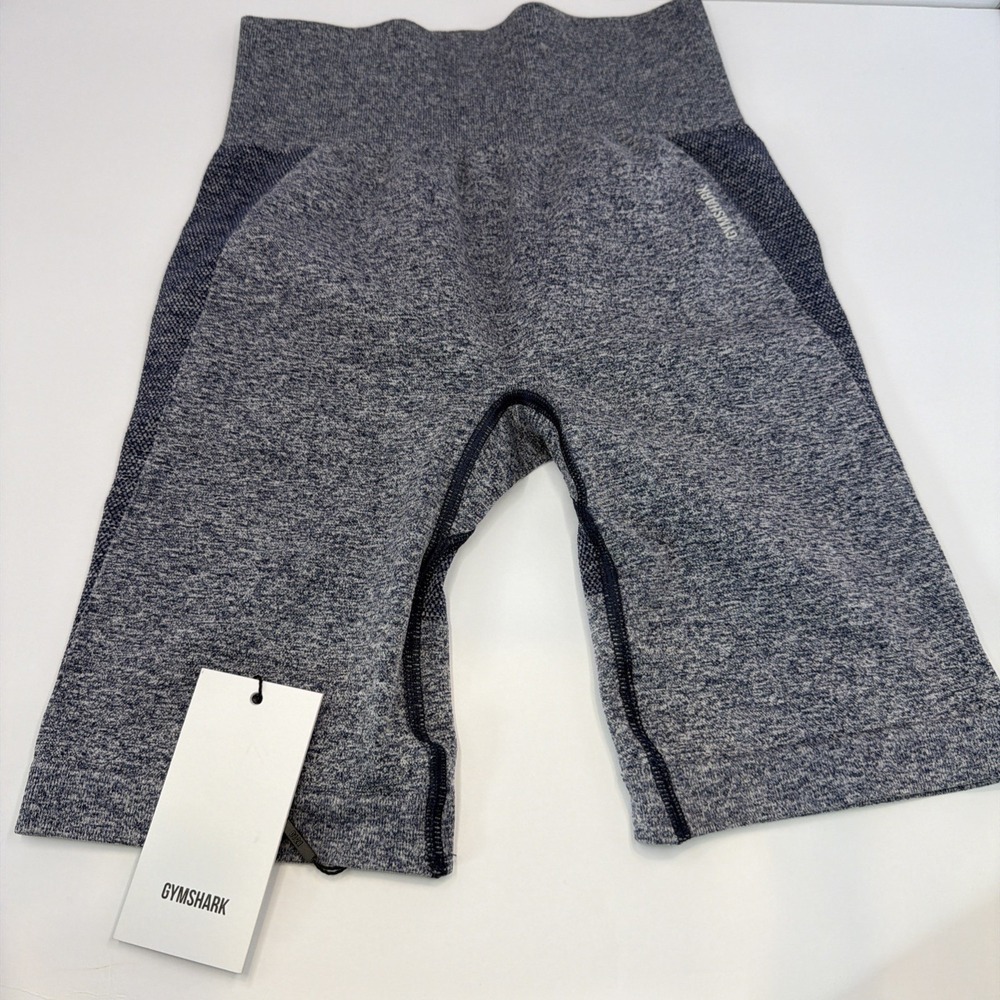 GYMSHARK‎ Women's High Waisted Flex Shorts Navy  and Gray Size Small Gym Workout - Picture 2 of 9